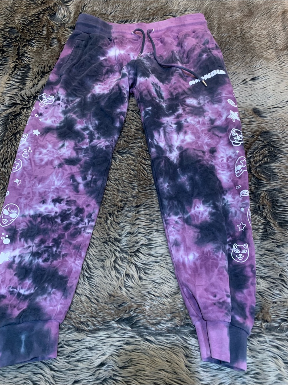 RIPNDIP Dance Forever Sweatpants in the Black/Orchid Tie Dye colorway Size M